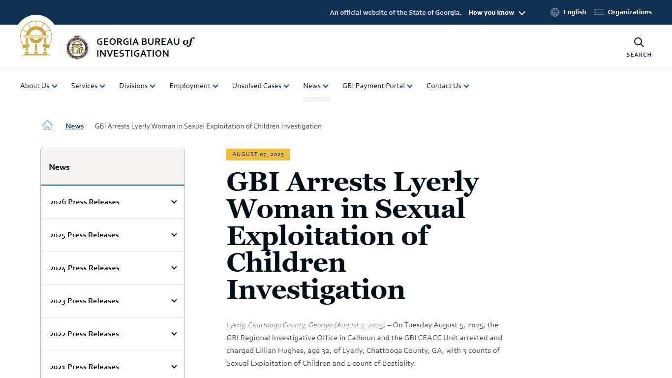 GBI Arrests Lyerly Woman in Sexual Exploitation of Children Investigation Georgia Bureau of Investigation