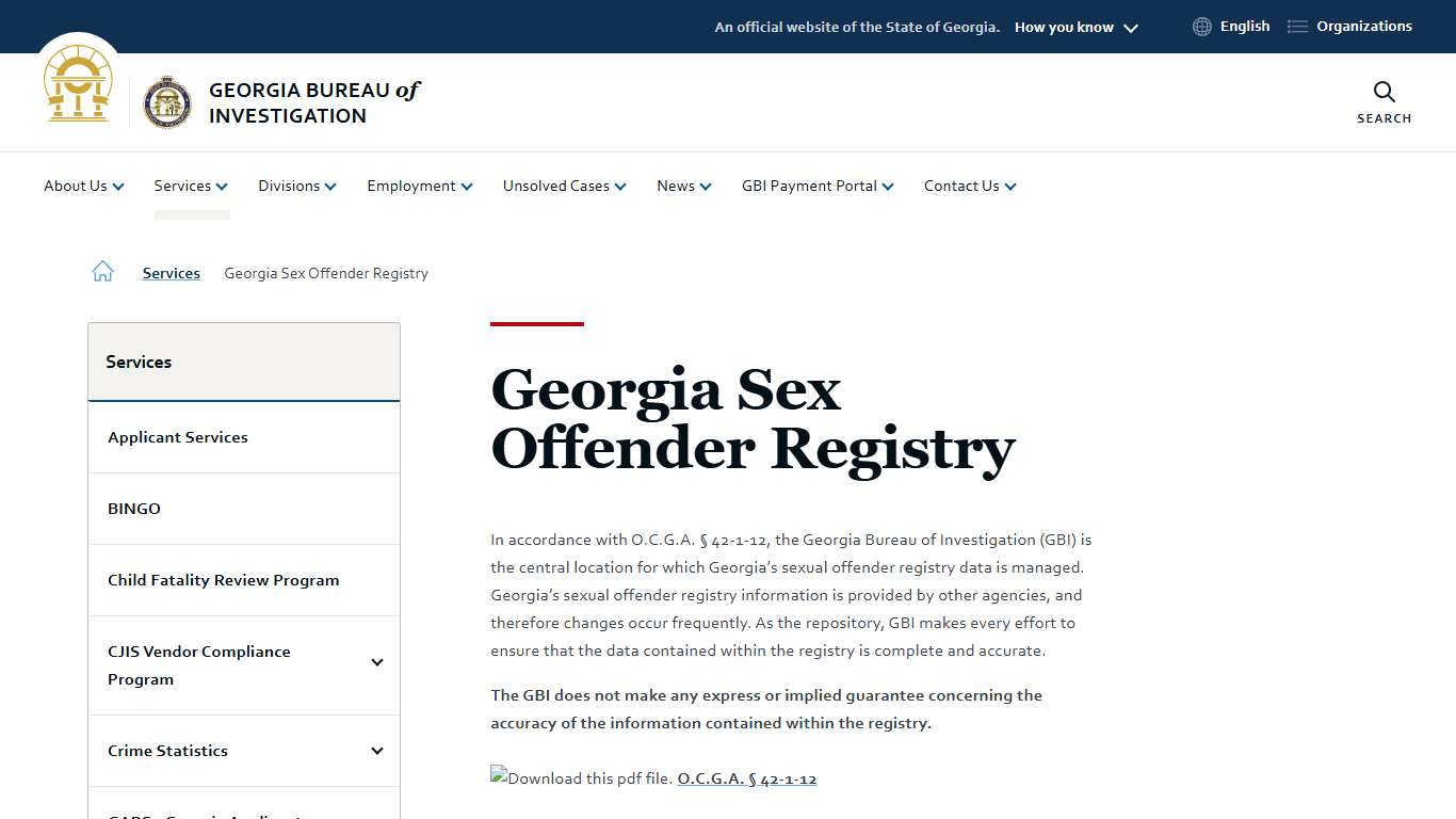 Georgia Sex Offender Registry Georgia Bureau of Investigation