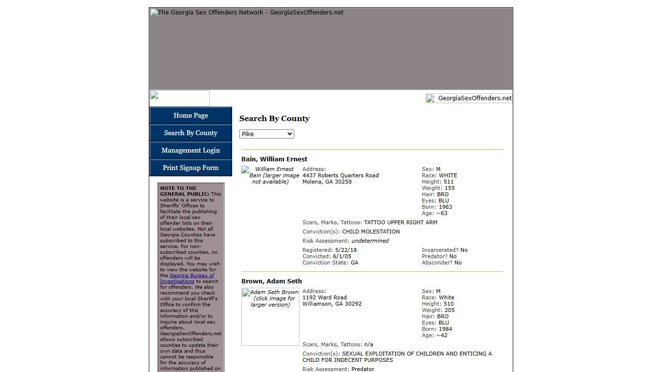 Search By County - The Georgia Sex Offenders Network - GeorgiaSexOffenders.net