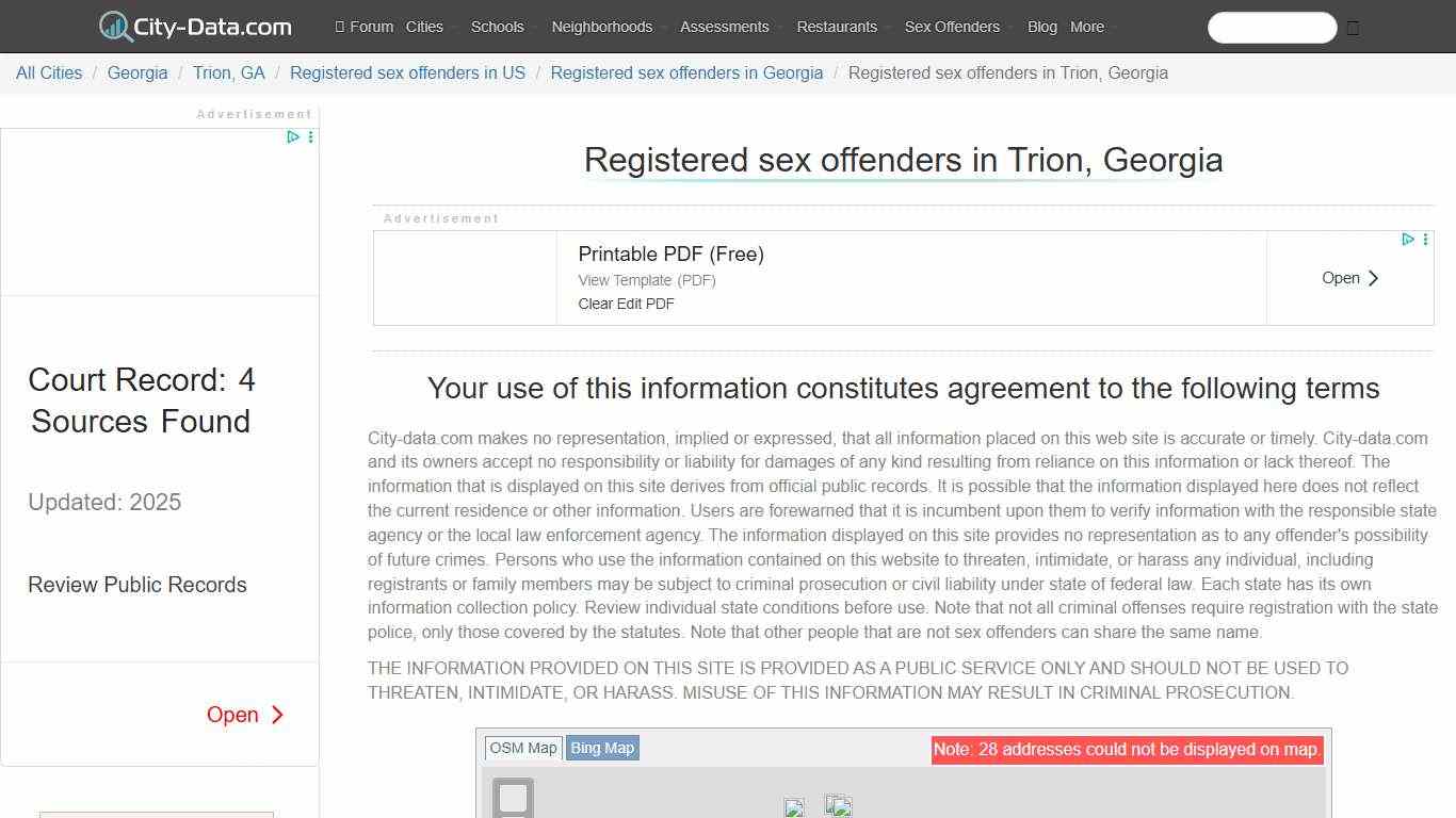 Registered sex offenders in Trion, Georgia - crimes listed, registry-based, living in this city